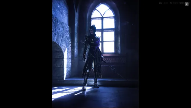 A photo of an armoured figure by a castle window, shown full-screen from an image host with no page around it